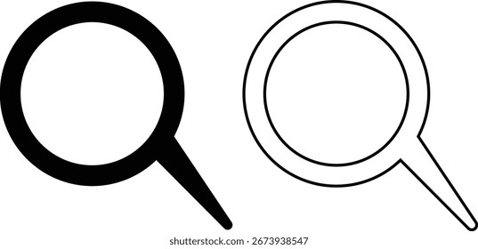 Search icon set collection group in black flat and line style, magnifying glass symbol pack, zoom find explore tool bundle, isolated on transparent background, outline glyph design elements