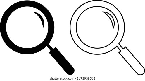 Suche Symbolsatz Kollektion Gruppe in schwarz flach und Linie Stil, Lupe Glas Symbolpaket, Zoom finden erkunden Werkzeugbündel, einzeln auf transparentem Hintergrund, Umriss Glyphe Design-Elemente