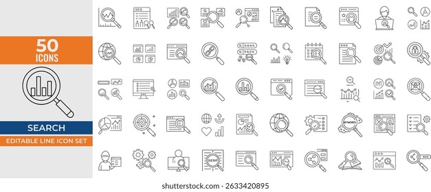 Conjunto de Ícones de Pesquisa - Ícones de Linha de Vetor Editáveis para Pesquisa, Seo, Análise de Dados, Marketing, Monitoramento, Lupa, Inspetor a Gerenciamento
Preciso de Palavras-chave Amigáveis para SEO para este Nome de Arquivo. 