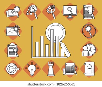 search icon, set icons thin line pictogram, diagram target document vector illustration