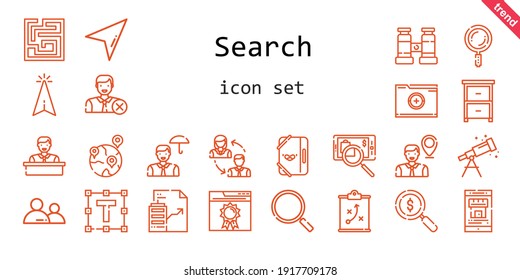 search icon set. line icon style. search related icons such as cursor, loupe, searching, real estate, drawer, employee, binocular, text formatting, search, folder, browser, labyrinth, geolocalization