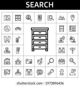 search icon set. line icon style. search related icons such as searching, navigator, employee, observatory, analytics, candidate, bar, navigation, browser, web plugin, geolocalization