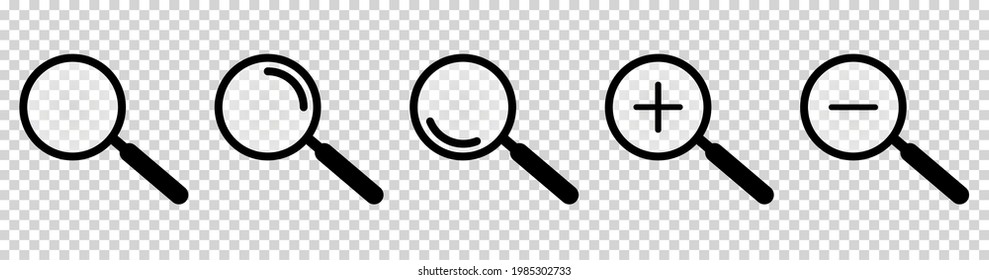 Search icon. Set of magnifying glass instrument or loupe sign. Vector illustration isolated on transparent background