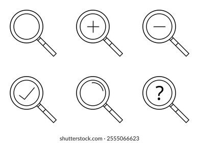 Search icon set. Magnifying glass linear icon collection. Editable line stroke icon.