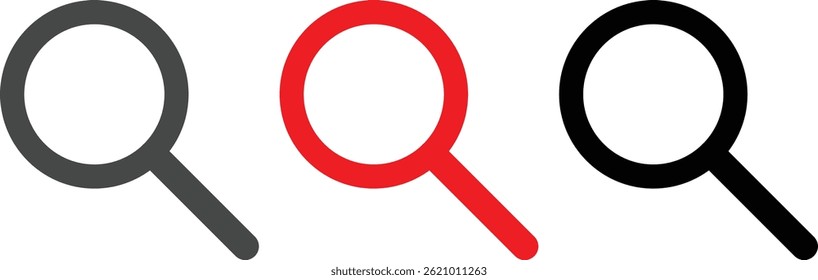 Search icon set, magnifying glass icons in different colors for app and web interface