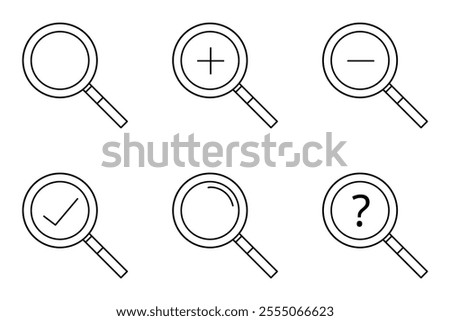 Search icon set. Magnifying glass linear icon collection. Editable line stroke icon.
