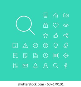 
Search icon in set on the green background. Universal linear icons to use in web and 
mobile app.