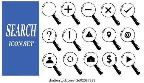 Search icon set. Set of outline icons related to search. Linear icon collection.
