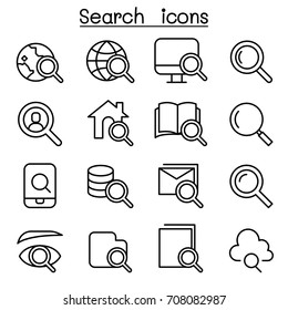 Search icon set in thin line style