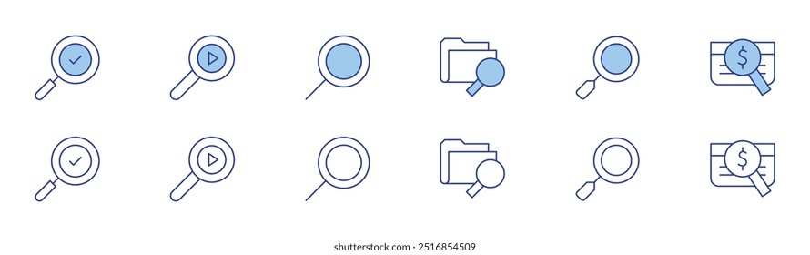 Search icon set in two styles, Duotone and Thin Line style. Editable stroke. search, loupe, paid search.