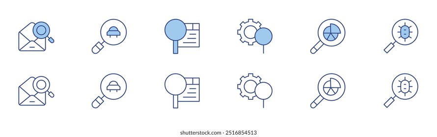Search icon set in two styles, Duotone and Thin Line style. Editable stroke. mail, searching, search.