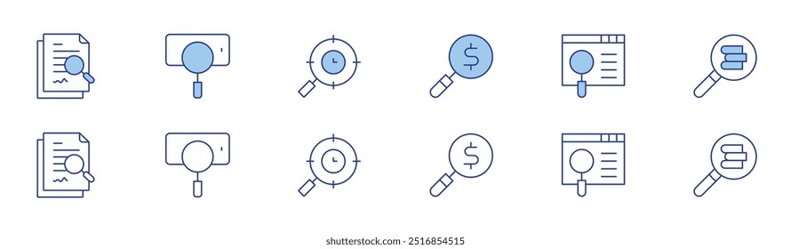 Search icon set in two styles, Duotone and Thin Line style. Editable stroke. search, file, search phone.