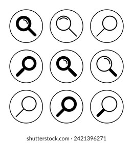 Vector de conjunto de iconos de búsqueda. signo y símbolo de la lupa de búsqueda