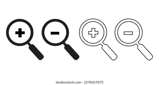 Search icon set vector on white background, magnifying glass web icon set zoom in and zoom out icon vector