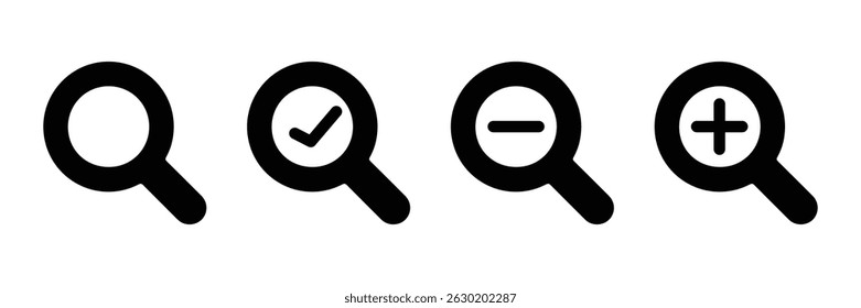 Vector de conjunto de iconos de Búsqueda. Acercar, alejar el Vector del símbolo aislado en el fondo blanco