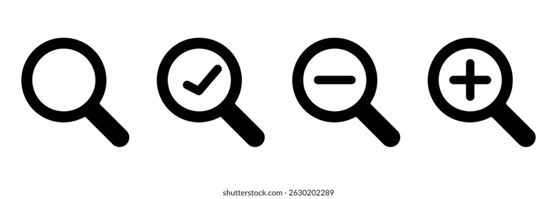 Vector de conjunto de iconos de Búsqueda. Acercar, alejar el Vector del símbolo aislado en el fondo blanco