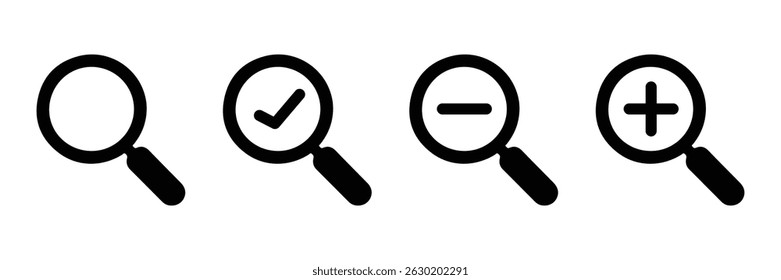 Vector de conjunto de iconos de Búsqueda. Acercar, alejar el Vector del símbolo aislado en el fondo blanco