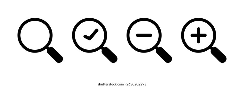 Vector de conjunto de iconos de Búsqueda. Acercar, alejar el Vector del símbolo aislado en el fondo blanco