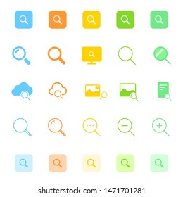 search icon set for web and mobile apps UI, colorful vector set. Magnifying glass symbol collection isolated on white background. eps 10