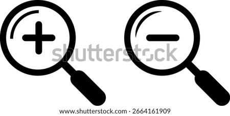  Search icon set. zoom in and zoom out icons.  search and investigation symbol. magnifier with plus and minus
