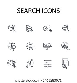 conjunto de iconos de búsqueda.Vector.Trazo editable.signo de estilo lineal para utilizar Diseño web,logotipo.Ilustración de símbolo.