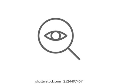 Icono de Búsqueda. Lupa Simple Con Estilo De Línea Interior Del Ojo Aislado Sobre Fondo Blanco. Elemento de Plantilla de diseño de icono de Vector plano.