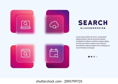 Search icon vector. Can be used for advertising and banner. Icon set in glassmorphism style. Realistic glass morphism effect.