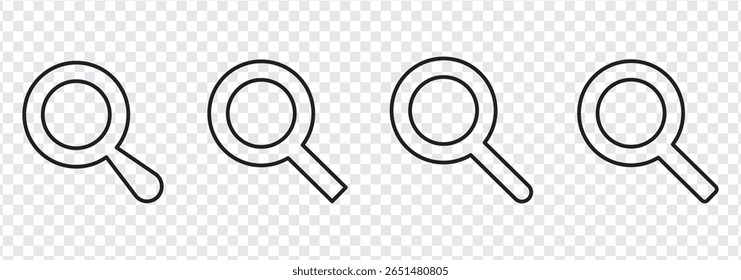 
Ilustração do vetor do ícone da pesquisa, símbolo da lupa, clip-art do ícone da pesquisa, sinal da lupa isolado no fundo transparente.