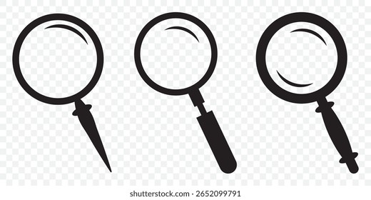 Ilustração de vetor de ícone de pesquisa, símbolo de lupa, clip-art de ícone de pesquisa, símbolo de ampliação e redução, sinal de lupa isolado em Plano de Fundo Transparente. EPS 10.
