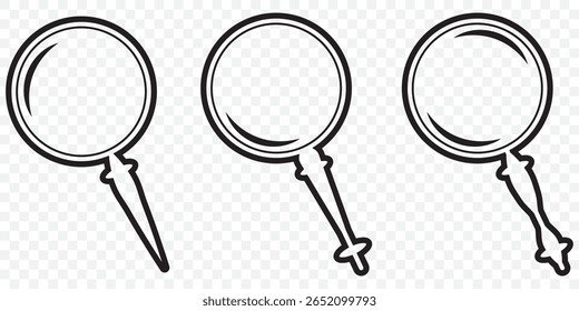 Ilustração de vetor de ícone de pesquisa, símbolo de lupa, clip-art de ícone de pesquisa, símbolo de ampliação e redução, sinal de lupa isolado em Plano de Fundo Transparente. EPS 10.