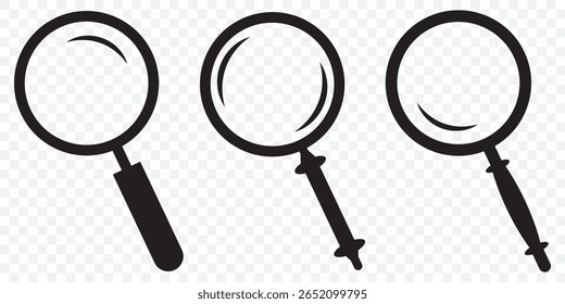 Ilustração de vetor de ícone de pesquisa, símbolo de lupa, clip-art de ícone de pesquisa, símbolo de ampliação e redução, sinal de lupa isolado em Plano de Fundo Transparente. EPS 10.