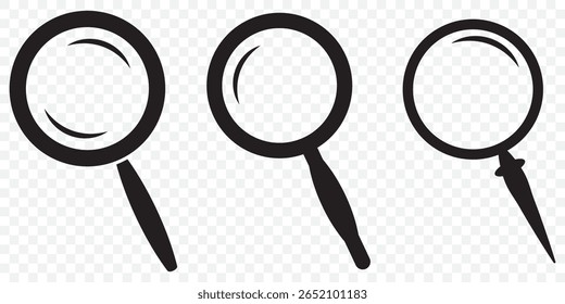 Search icon vector. Magnifier, research icon symbol illustration in Black Color on Transparent Background. EPS 10.
