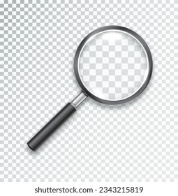 Search icon vector. Magnifying glass with Transparent Background. Magnifier, big tool instrument. Magnifier loupe search. Vector illustration