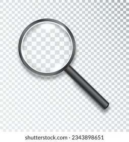 Search icon vector. Magnifying glass with Transparent Background. Magnifier, big tool instrument. Magnifier loupe search. Vector illustration