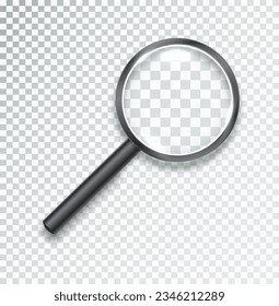 Search icon vector. Magnifying glass with Transparent Background. Magnifier, big tool instrument. Magnifier loupe search. Vector illustration