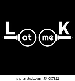 Search Icon Vector Set. Stylized font LOOK AT ME with white magnifiers on black background