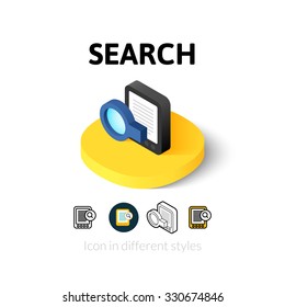 Search icon, vector symbol in flat, outline and isometric style