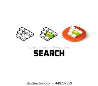 Search icon, vector symbol in flat, outline and isometric style