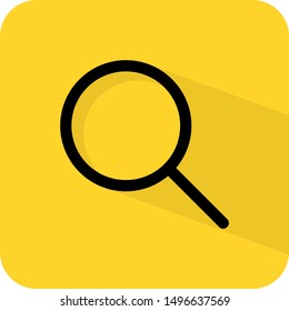 Search icon. Zoom sign. Flat 3D shadow design. yellow background black vector. product brand service label banner board display. App website widget or tile.