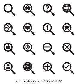 Search Icons. Black Flat Design. Vector Illustration. 