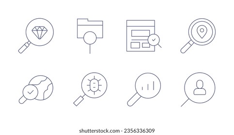 Search icons. Editable stroke. Containing search, searching.