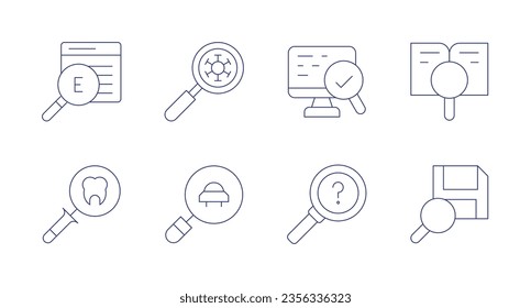 Search icons. Editable stroke. Containing search, checking, research, investigation.