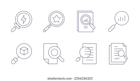 Search icons. Editable stroke. Containing search, analysis, analytics, cv, file.