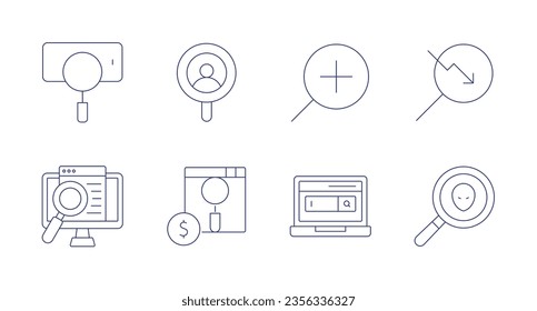 Search icons. Editable stroke. Containing search phone, magnifying glass, search, search engine.