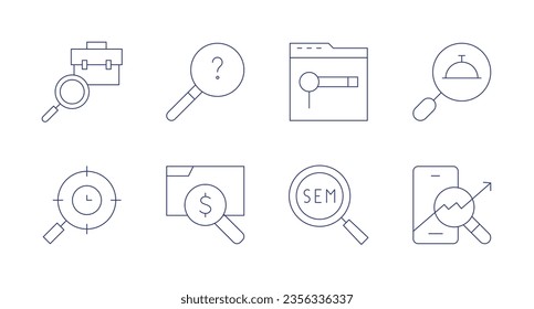 Search icons. Editable stroke. Containing job search, looking for answer, searching, search, paid search, sem, trading.