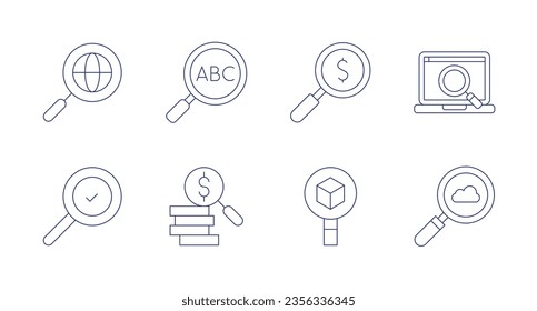 Search icons. Editable stroke. Containing computer, job search.