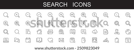 Search icons. editable stroke line icons vector illustration on white background inspection, magnify glass,