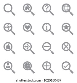 Search Icons. Gray Flat Design. Vector Illustration. 