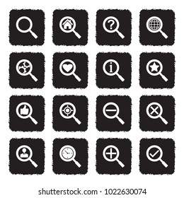 Search Icons. Grunge Black Flat Design. Vector Illustration.