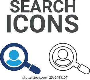 Search icons. Headhunting, career, resume, job hiring, candidate, and human resource icons. Solid icon collection.